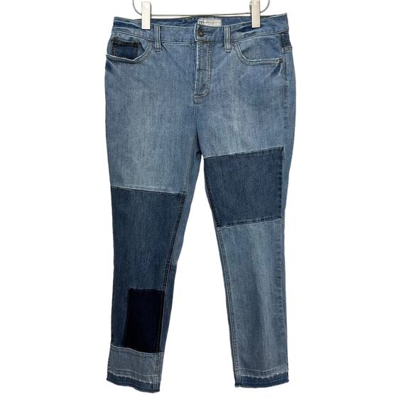 Free People Jax Patched and Relaxed Skinny Camp Jeans Denim Patchwork 31 - Picture 1 of 7